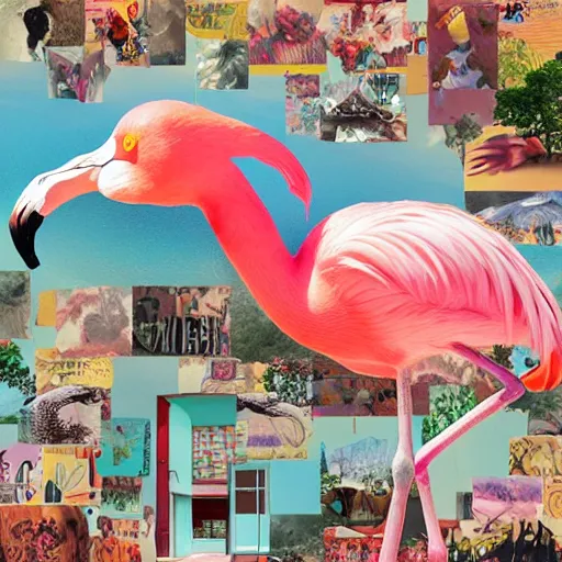 Prompt: the flamingo cafe, internetcore plunderphonic collage album cover, meme trending on artstation