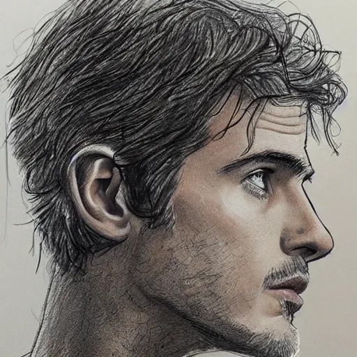 Image similar to a realistic yet scraggly portrait sketch of the side profile of a stern and sophisticated hayden christensen, trending on artstation, intricate details, in the style of frank auerbach, in the style of sergio aragones, in the style of martin ansin, in the style of david aja, in the style of mattias adolfsson