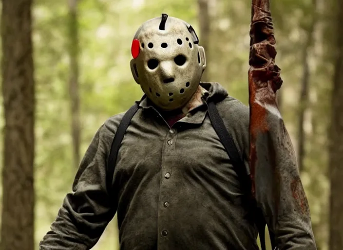 Prompt: ted cruz as jason voorhees, movie still, from the new friday the 1 3 th movie, 8 k, realistic