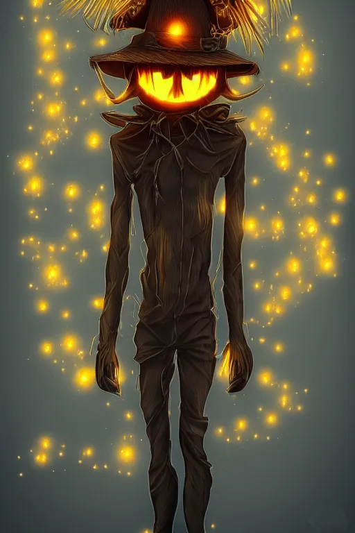 Image similar to glowing scarecrow, symmetrical, highly detailed, digital art, sharp focus, trending on art station, anime art style