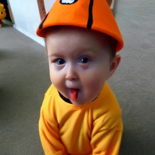 Image similar to cute baby chick dressed as an inmate