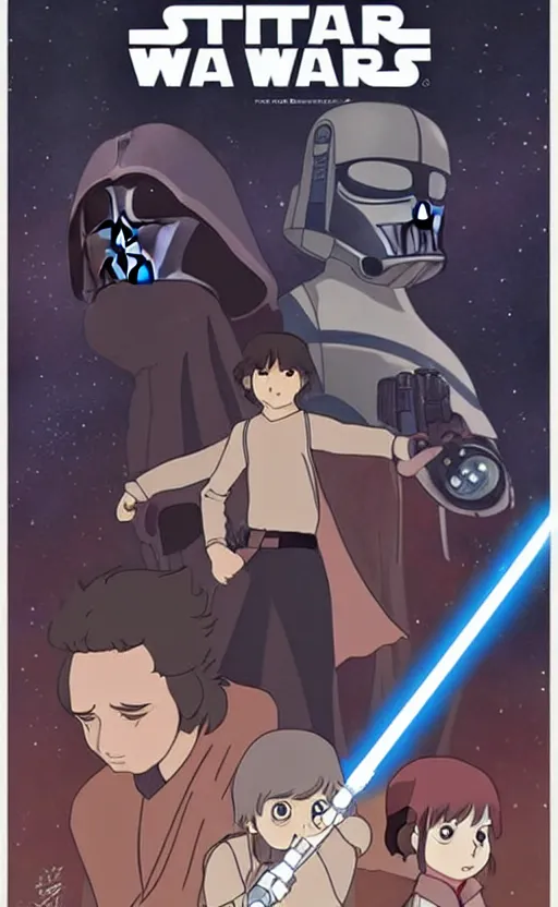 Image similar to Star Wars Poster, anime, style of studio ghibli,