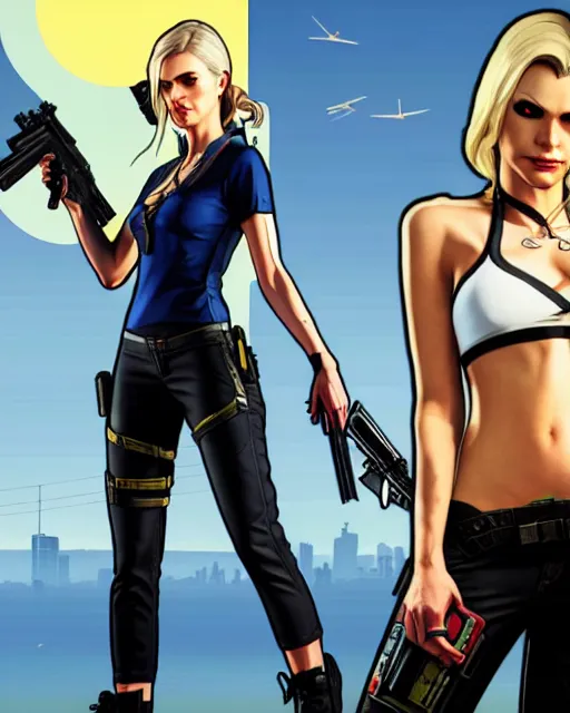 Image similar to gta 5, grand theft auto 5 cover art of mercy from overwatch