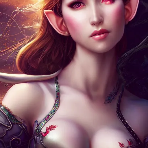 Prompt: a beautiful female photo, fantasy elf. professionally retouched, soft lighting, wearing armour, realistic, smooth face, perfect eyes, wide angle, sharp focus on eyes, 8 k high definition, insanely detailed, intricate, elegant, art by artgerm and wlop