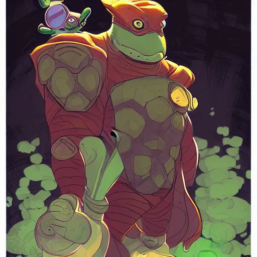 Prompt: anthropomorphic turtle hero by josan gonzales