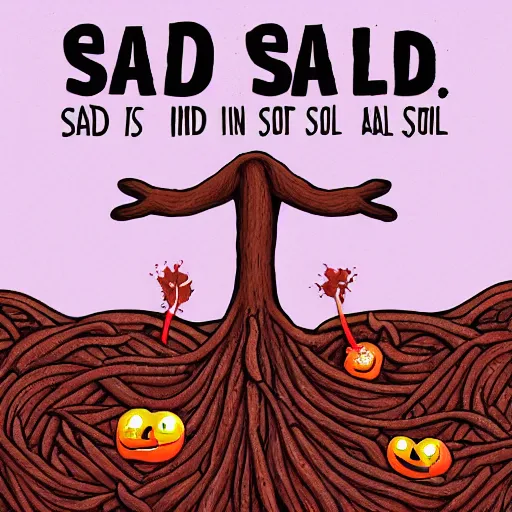 Prompt: nowadays we are the sad worms in the soil. album art.