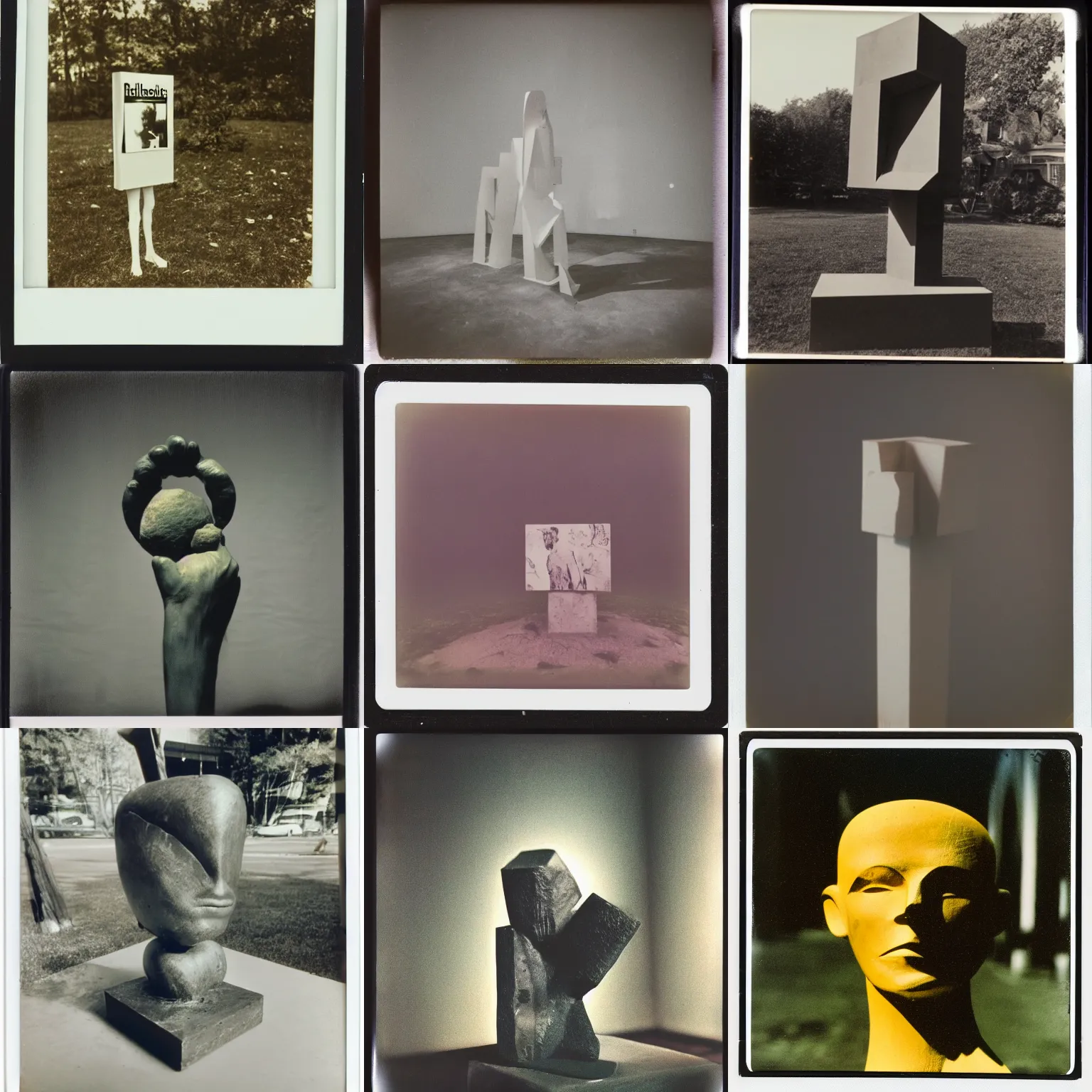 Prompt: polaroid photograph of a surrealist sculpture by robert rauschenberg, 3 5 mm,