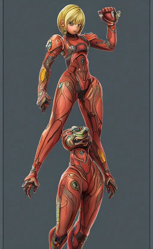 Image similar to samus aran bioorganic varia suit, energetic varia suit, full body portrait, highly detailed, intricate, concept art