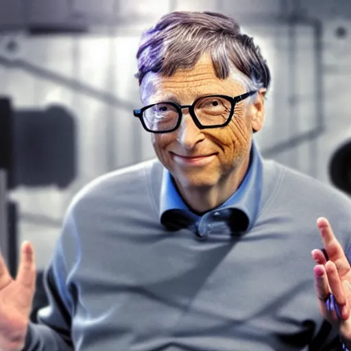 Image similar to bill gates riding a robotic crab shooting lasers from his eyes