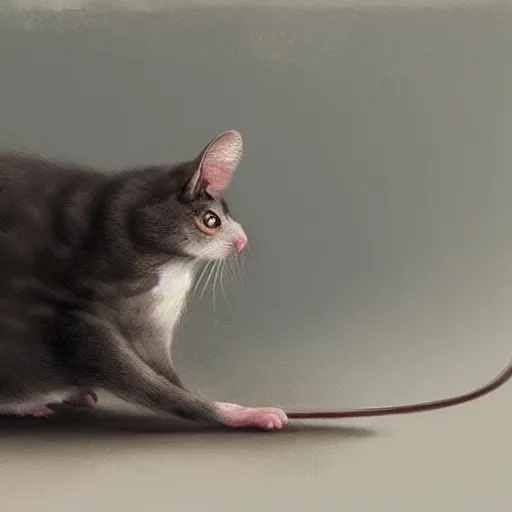 Image similar to hybrid of mouse and cat, half cat - half mouse, digital art, highly detailed, art by george stubbs, jakub rozalski, anton fadeev, james gurney