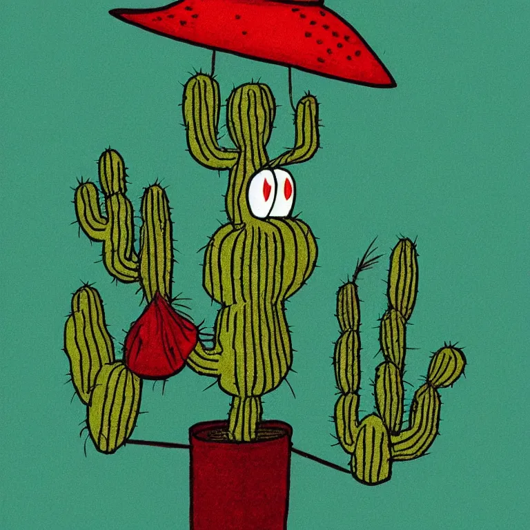 Image similar to “ a cactus scarecrow in the style of the art of hylics ”