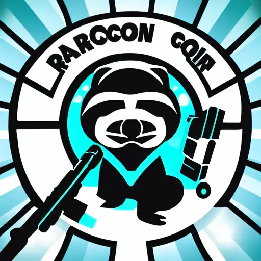 Image similar to logo of a racoon holding a laser gun, digital art , centered 4K