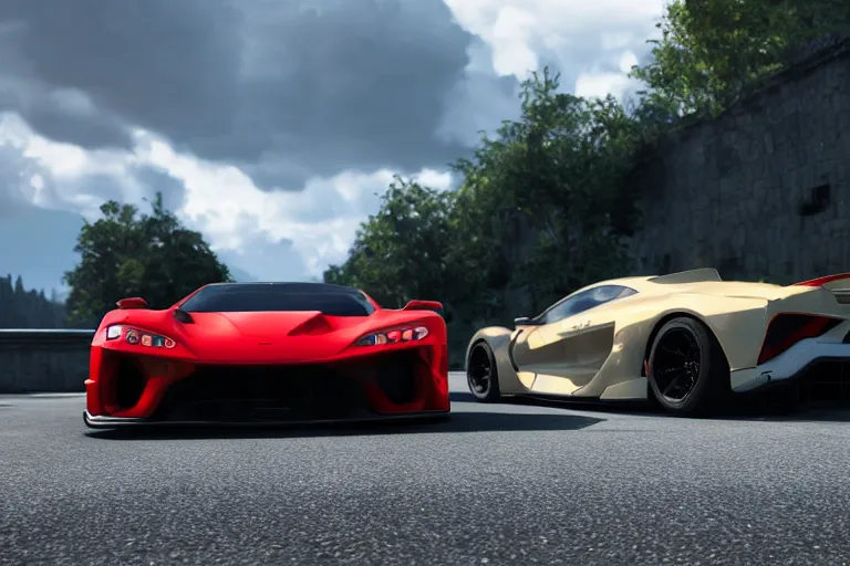 Image similar to photo wallpaper sport car gran turismo 7 forza horizon need for speed fast and furious 5 unreal engine supercar hypercar game concept car octane render, 4 khd 2 0 2 2 3 d cgi rtx style chrome reflexion global illumination ray tracing hdr arstation pixar and disney unreal