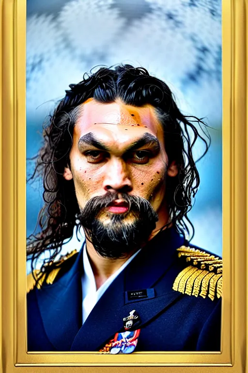 Prompt: portrait of Jason Momoa as an admiral in the Royal Navy, royal portrait