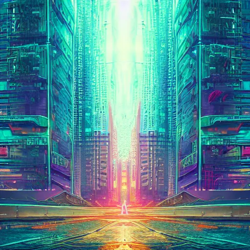 Image similar to matte painting of the sacred geometry of cyberpunk, brilliant colors, extremely detailed, very very detailed, in the style of alena aenami by Alex grey, HD, 4k, 8k