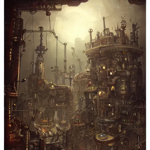 Image similar to robot city, steampunk art, fantasy style, super high detail, super high quality, talented artist, trending on artstation, machinarium