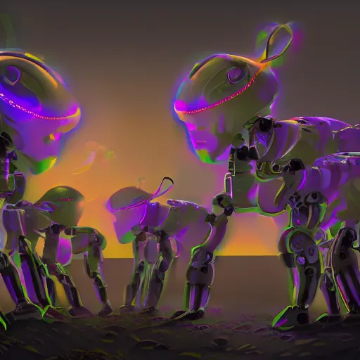 Prompt: robotized cult of lamb, colorful, dark, arstation, concept art, cinematic lighting, high detail,