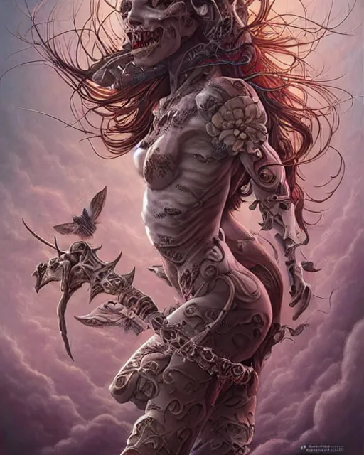 Image similar to death is swallowed up in victory, very detailed and beautiful womans face, screaming with fear, artwork by artgerm, centered shot, wide angle, full body, elfpunk, artwork by naoto hattori, landscape art by john howe