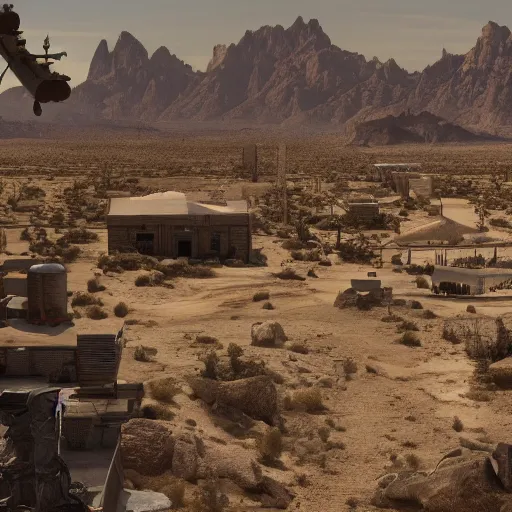 Prompt: Matte painting of of New Vegas in the middle of the Mojave wasteland 4k detailed