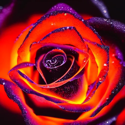 Prompt: award - winning macro of a beautiful black rose made of glowing molten magma, inner glow, lava texture