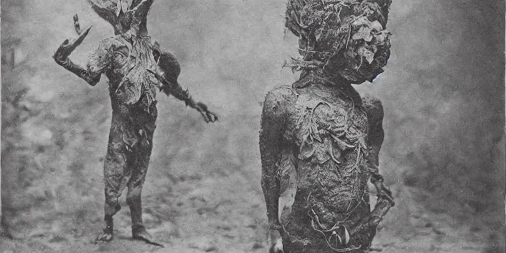 Image similar to mythical monster from a culture in an arid region, 1 9 0 0 s photograph