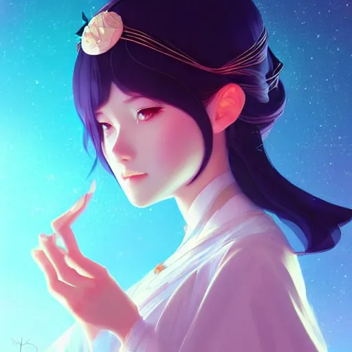 Image similar to beautiful yuna the summoner has a headache. optical illusion art by ilya kuvshinov lois van baarle ross tran range murata artgerm katsuhiro otomo norman rockwell. highly detailed intricately sharp focus mystically trending deviantart, pinterest, vogue italia, unreal engine 5, 4 k uhd image