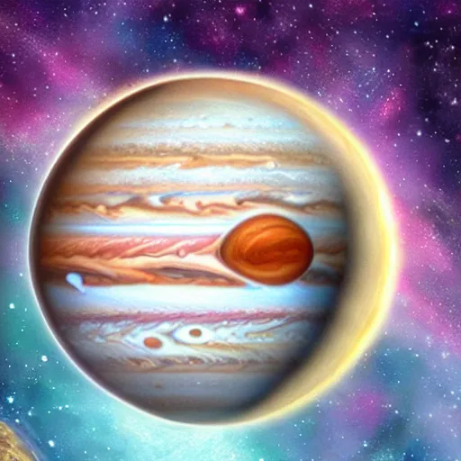 Prompt: jupiter, concept art, illustrated, highly detailed, high quality, bright colors, optimistic,