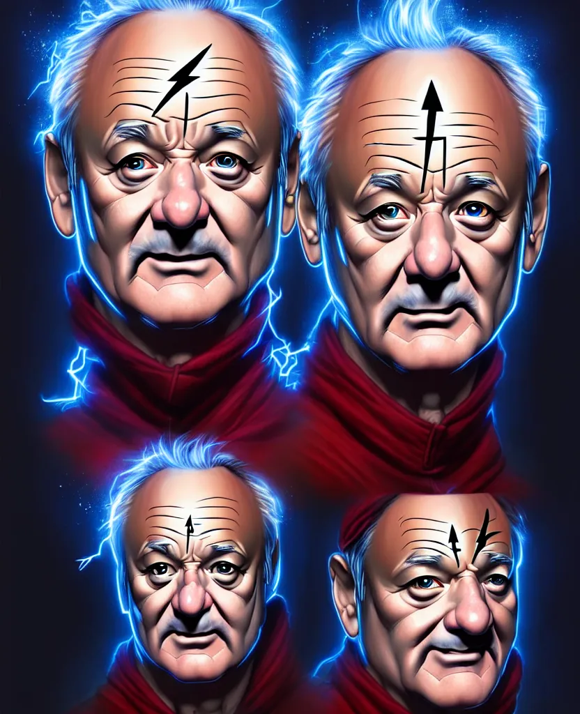Prompt: portrait of Bill Murray, face, dressed as a wizard, magic runes, lightning, intricate, by Artgerm and James Jean and Ross Tran, hyper detailed, character design, concept art, trending on artstation,