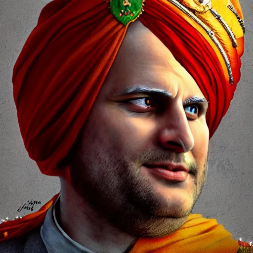 Image similar to Macron emperor of India , realistic, photo studio, HDR, 8k, trending on artstation