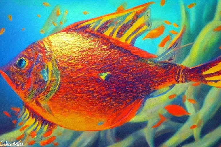 Prompt: fish, fantasy, painting, ultra realistic!!!, clear weather, golden hour, sharp focus