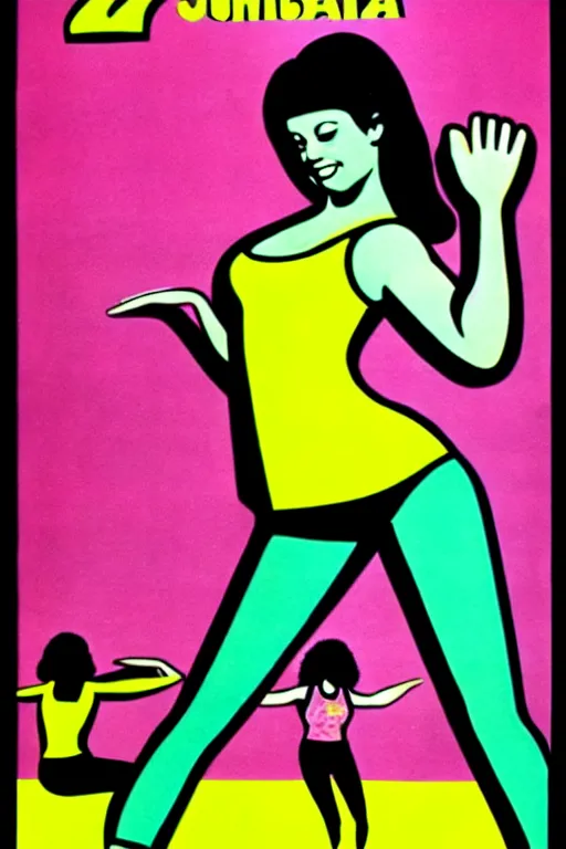 Prompt: 1970s zumba fitness art poster