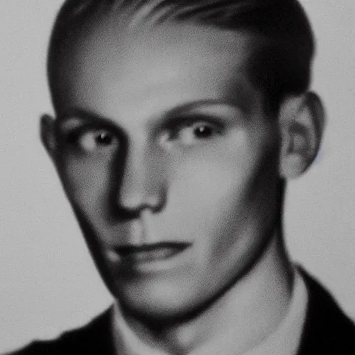 Image similar to A photograph portrait of Jerma985 with short hair in the early 1930s, taken in the early 1930s, grainy, taken on a early 1930s Kodak Camera, realistic, hyperrealistic, very realistic, highly detailed, very detailed, extremely detailed, detailed, digital art, trending on artstation