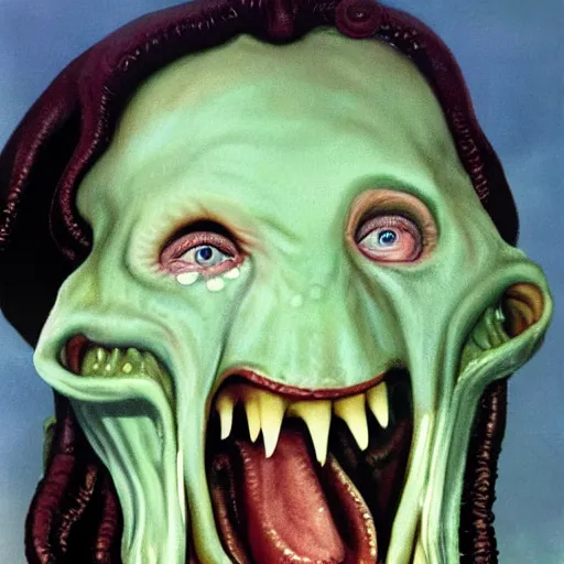 Prompt: portrait of Cthulhu smiling at the camera, pearly white teeth, photographed by Annie Liebovitz