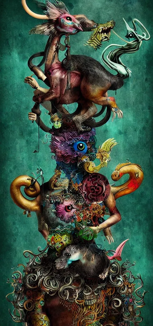 Image similar to strange mythical beasts of whimsy, surreal dark uncanny mixed media colllage by ronny khalil