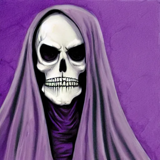 Image similar to grim reaper, purple cloak