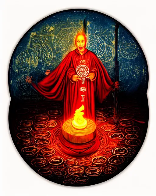 Prompt: hot wax painting of mage reciting an incantation and standing on glowing circular runes in the middle of dark room, high production value, intricate details, high resolution, hyperrealistic, hdr, high definition, masterpiece, ultra realistic, highly detailed, hd, sharp focus, non blurry, sharp, smooth