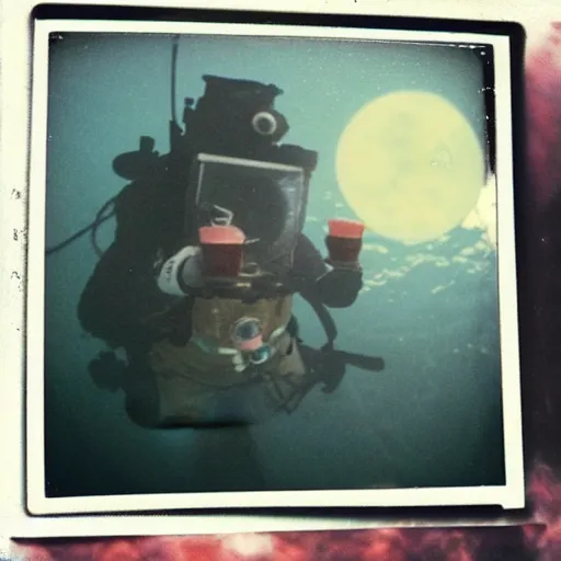 Image similar to underwater smoke tea party on the moon photo polaroid