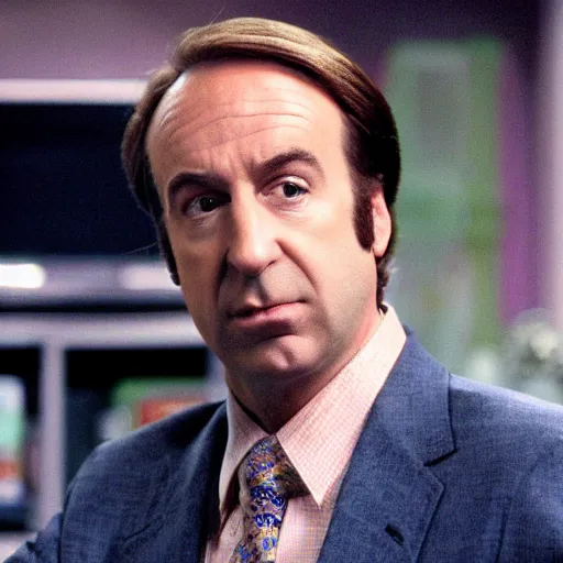 Image similar to a photogrpah still of Saul goodman starring in a 1990s sitcom, 15mm