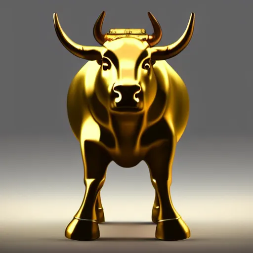 Prompt: close 3 d model of golden bull, octane rendered, unreal engine 5, extremely detailed, anatomically correct, rtx reflections