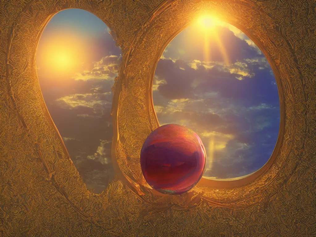 Image similar to 3 d render, sunlight study, kauai, the orb of truth, art nouveau, by martin johnson heade and ( ( ( ( ( lisa frank ) ) ) ) ), 8 k, sharp focus, octane render