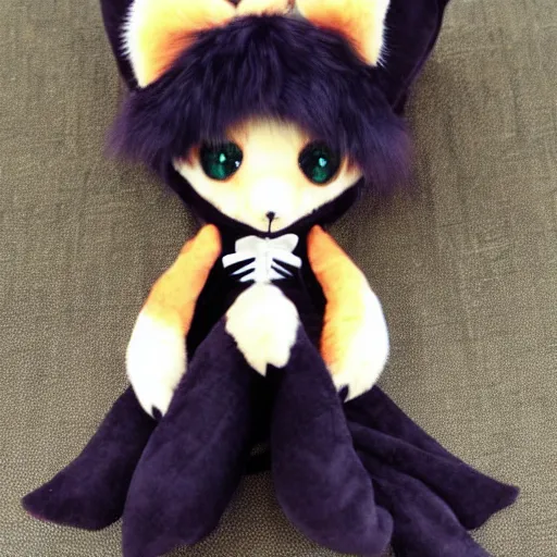 Prompt: cute fumo plush fox girl, floppy ears, gothic maiden, alert, furry anime, smile
