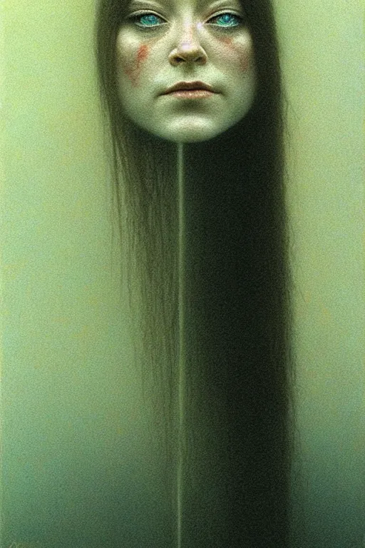 Image similar to female who looks like alyson hannigan by beksinski