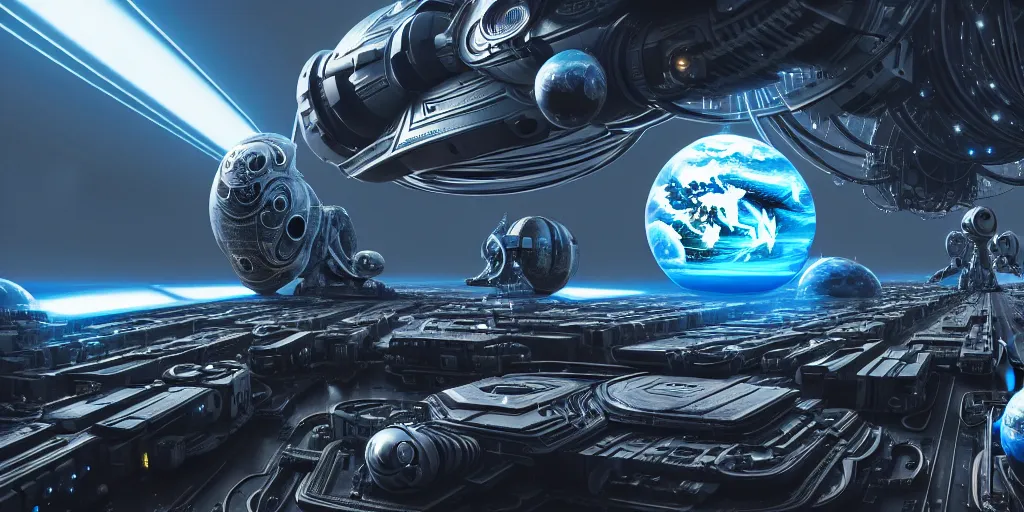Image similar to ultra detailed photorealistic the planet of gaia, cinematic light, sci fi, glossy, cybernetic machines, wires, robotics, futuristic decor, trending on artstation, global illumination, ultra realistic illustration, matte painting, high detailed, unreal engine, octane render, 4 k, hd, high quality