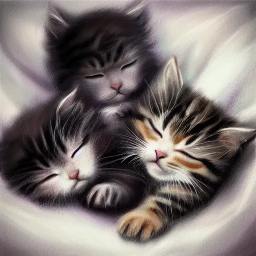 Image similar to two kittens sleeping in a comfy bed beautiful digital art trending on Artstation