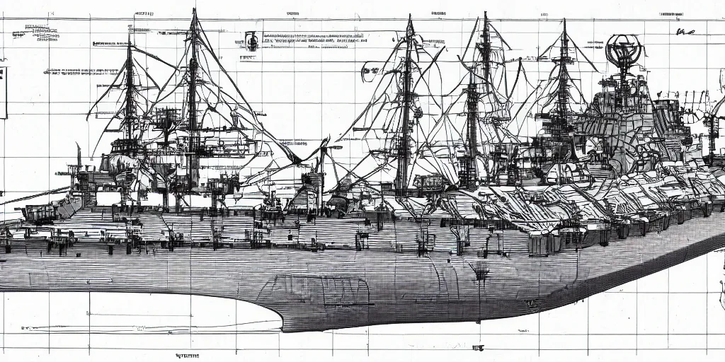 Prompt: viking battleship blueprint