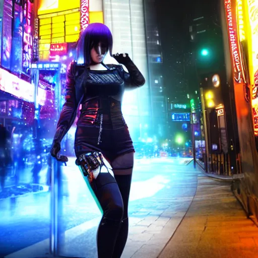 Image similar to cyberpunk rock gal, photorealiam, shinjuku 8 k, atmospheric