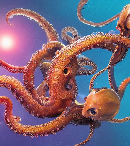 Image similar to cybernetic octopus mating with seahorses, 8K, futuristic