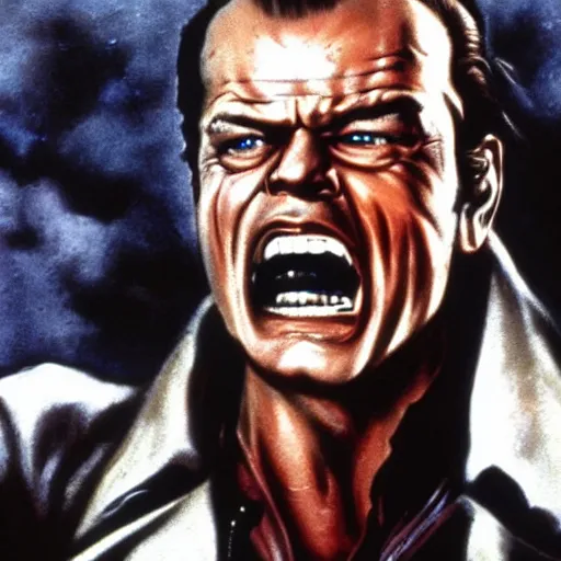 Prompt: Jack Nicholson as epic Terminator, killing people