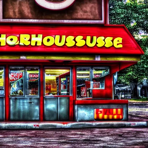 Image similar to Hamburger House in Fast Food Land, Realistic, HDR, Clear Image, HDD, RTX ON,