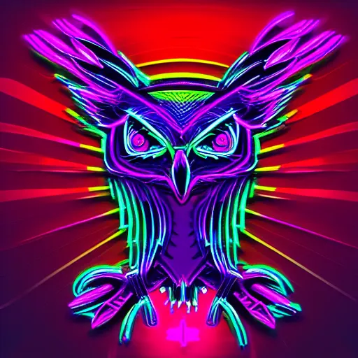 Prompt: neon purple owl, cyberpunk, digital art